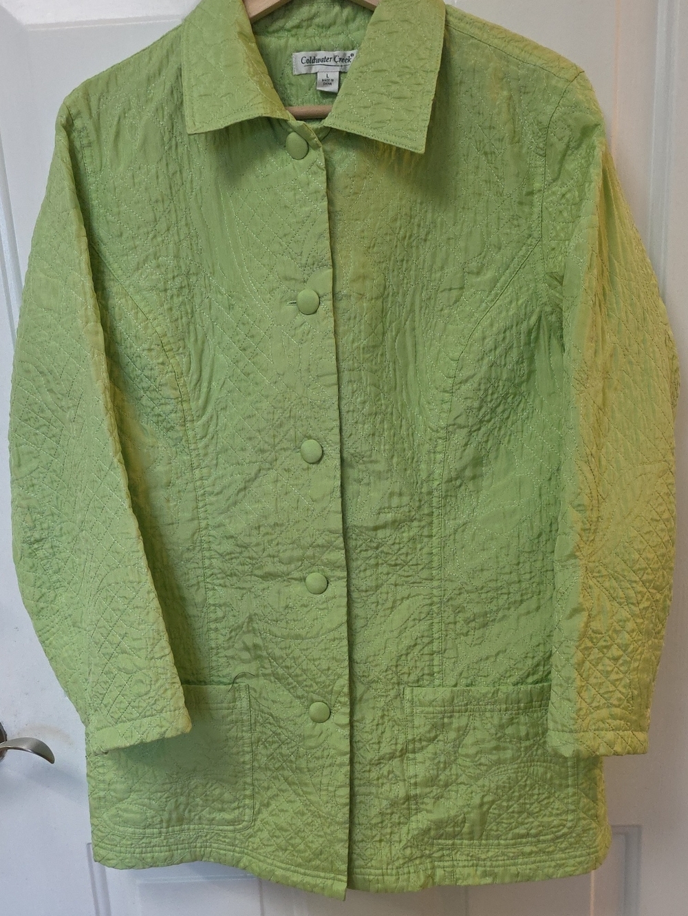 Coldwater Creek Light Green Quilted Button-Up Jacket